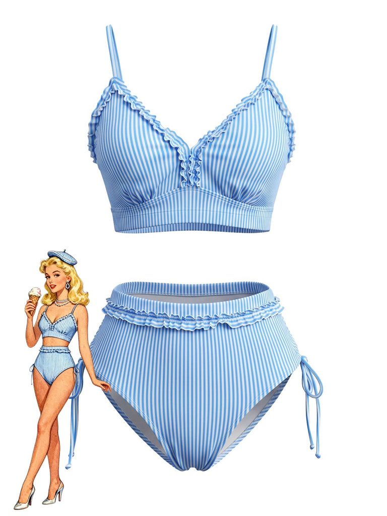 80er Bikini-Set mit Neckholder und Rüschen
