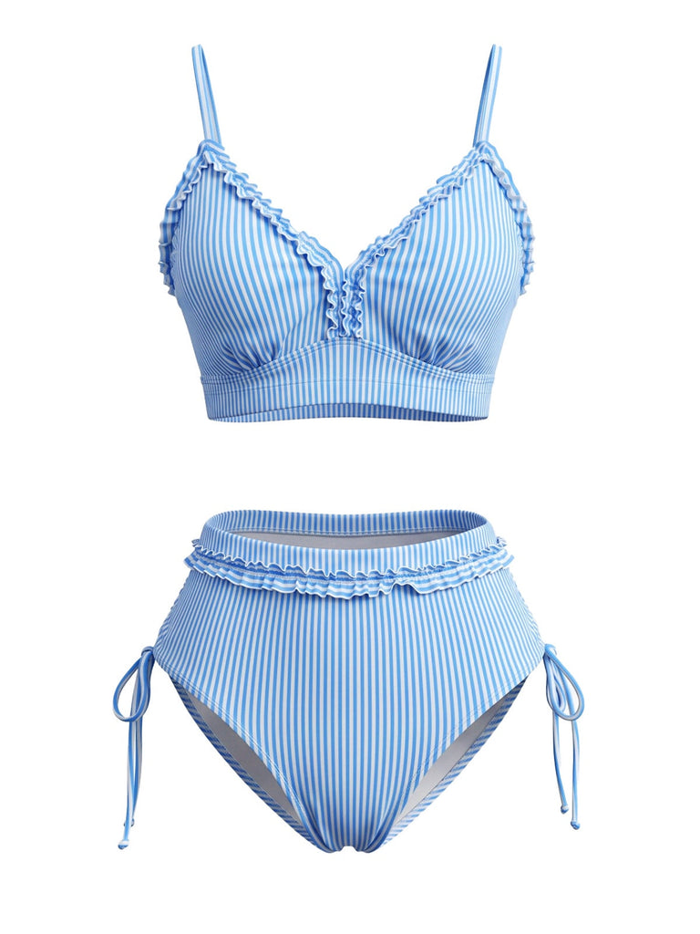 80er Bikini-Set mit Neckholder und Rüschen
