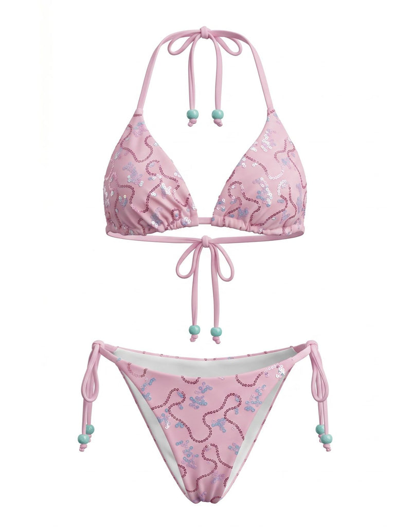 80er Bikini-Set & Shorts mit Neckholder und Schnürung