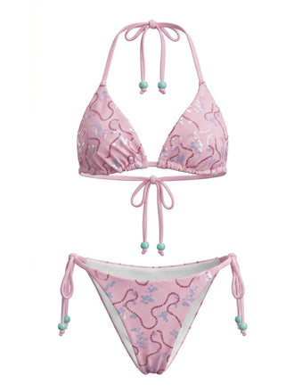 80er Bikini-Set & Shorts mit Neckholder und Schnürung