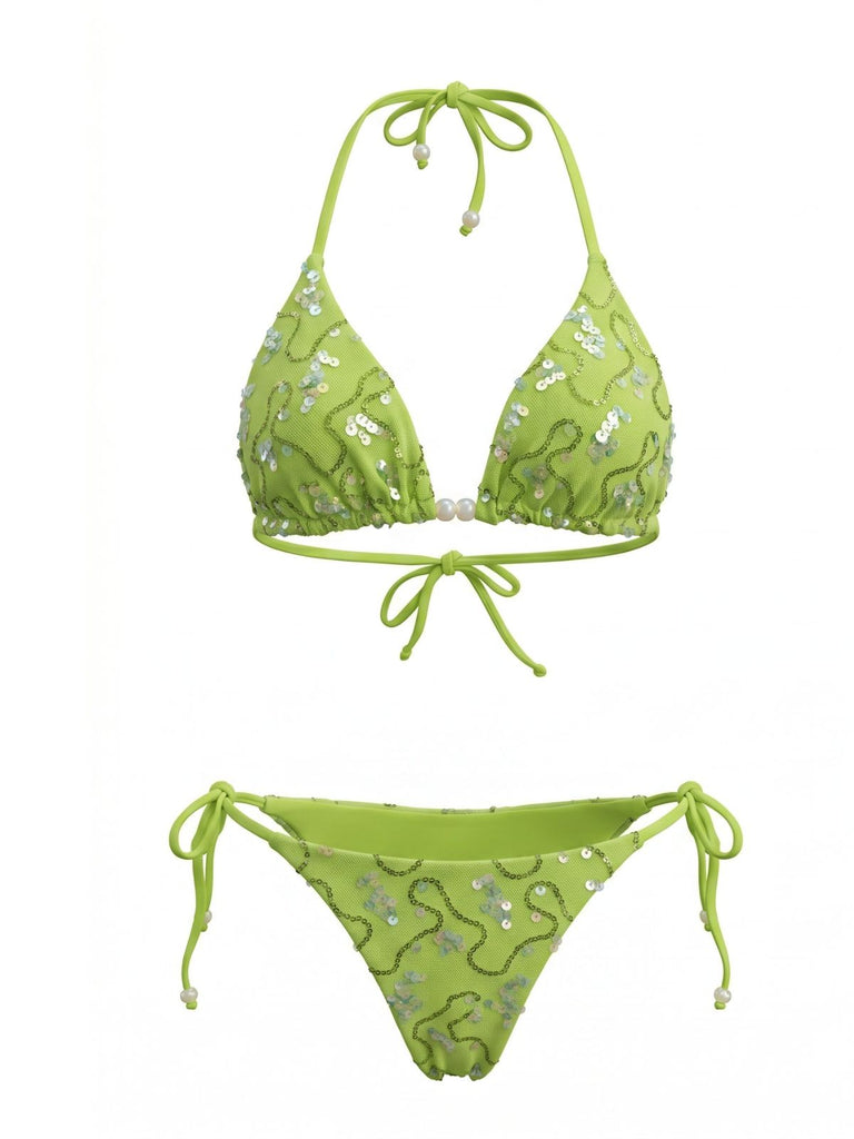 80er Bikini-Set & Shorts mit Neckholder und Schnürung