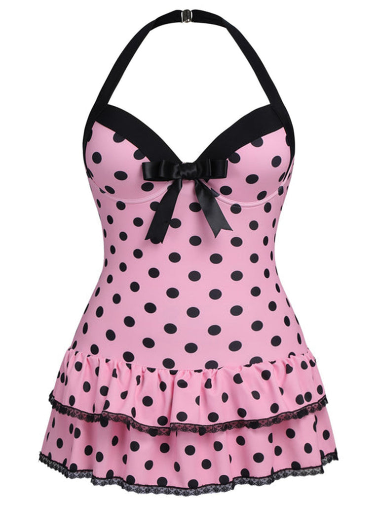 [Übergröße] Hellgrün 1940er Polka Dots Hater Badeanzug