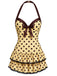 Beige 1940er Halter Polka Dots Schleife Einteiliger Badeanzug