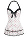 Schwarz 1940er Halter Polka Dots Schleife Einteiliger Badeanzug