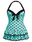 [Übergröße] Hellgrün 1940er Polka Dots Hater Badeanzug