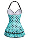 Braun 1940er Halter Polka Dots Schleife Einteiliger Badeanzug