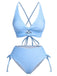 Blau 1950er Spaghetti Träger Plaids Badeanzug