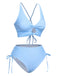 Blau 1950er Spaghetti Träger Plaids Badeanzug
