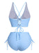 Blau 1950er Spaghetti Träger Plaids Badeanzug