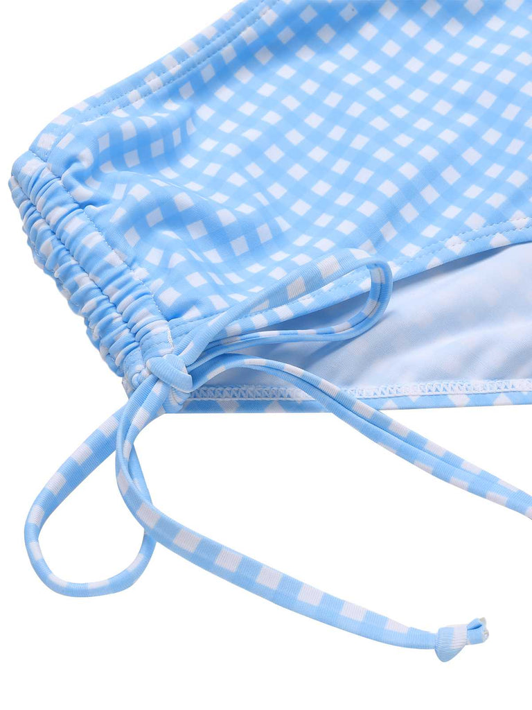 Blau 1950er Spaghetti Träger Plaids Badeanzug