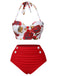 Rot 1940er Halter Roses Badeanzug
