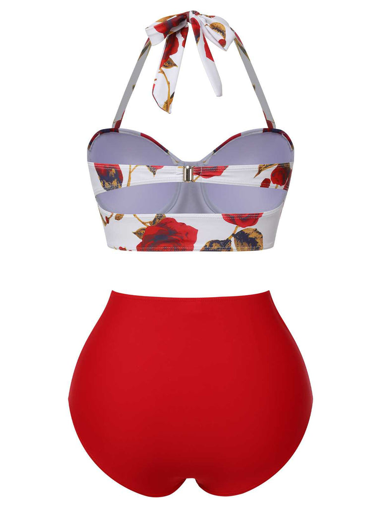 Rot 1940er Halter Roses Badeanzug