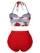 Rot 1940er Halter Roses Badeanzug