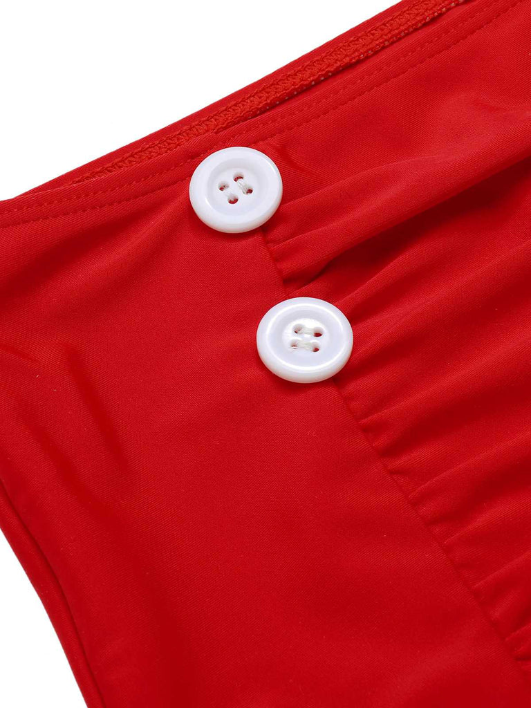 Rot 1940er Halter Roses Badeanzug