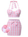 Rosa 1950er Halter Plaids Bogen Badeanzug