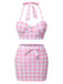 Rosa 1950er Halter Plaids Bogen Badeanzug