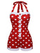 Rot 1950er Polka Dot Patchwork Halter Badeanzug