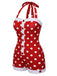 Rot 1950er Polka Dot Patchwork Halter Badeanzug