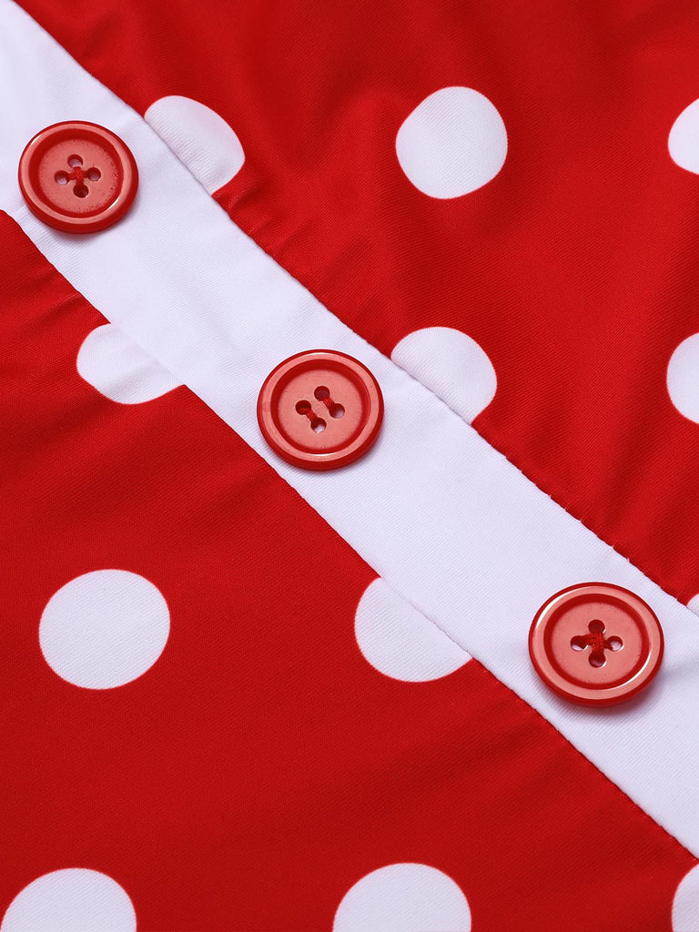 Rot 1950er Polka Dot Patchwork Halter Badeanzug