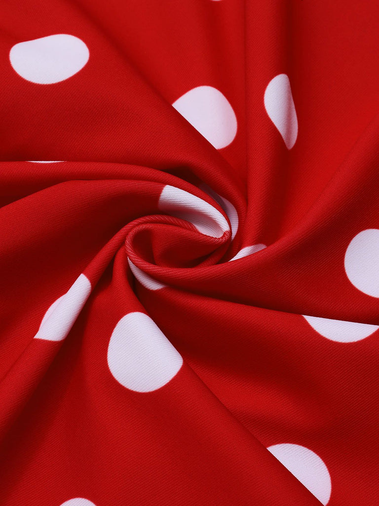 Rot 1950er Polka Dot Patchwork Halter Badeanzug
