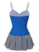 Blau 1960er Plaid Patchwork Gurt Badeanzug