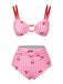 Rosa 1950er Plaid & Kirsche Träger Badeanzug