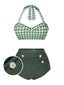 Grün Grau 1940er Halter Plaids Bikini Set