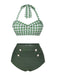Grün Grau 1940er Halter Plaids Bikini Set