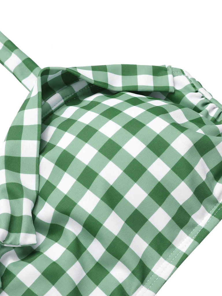 Grün Grau 1940er Halter Plaids Bikini Set