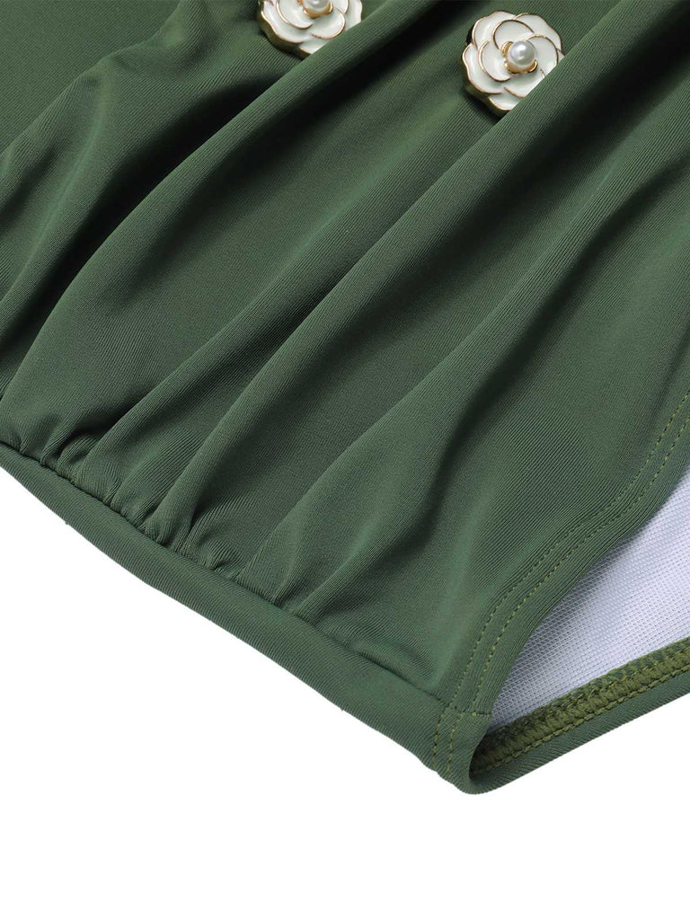 Grün Grau 1940er Halter Plaids Bikini Set