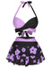 1950er Farbblock Blumen Halter Badeanzug