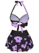 1950er Farbblock Blumen Halter Badeanzug