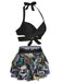 1950er Farbblock Blumen Halter Badeanzug