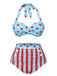 Blau 1940er Polka Dot Streifen Halter Bikini Set