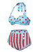 Blau 1940er Polka Dot Streifen Halter Bikini Set