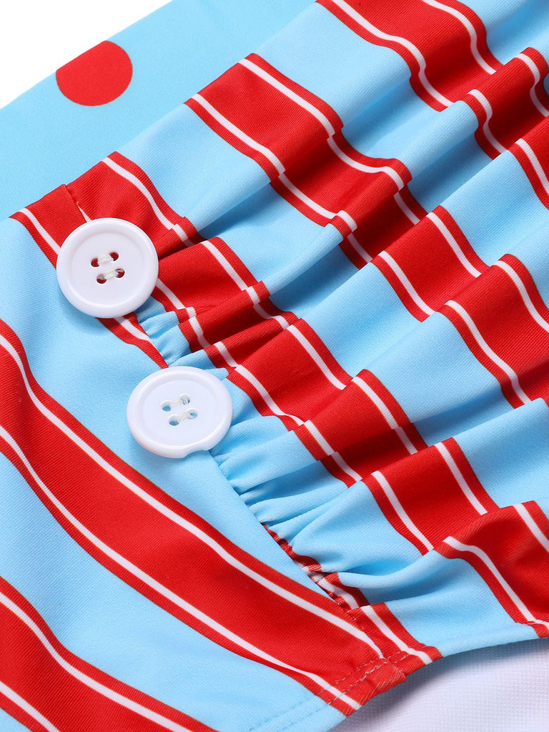 Blau 1940er Polka Dot Streifen Halter Bikini Set