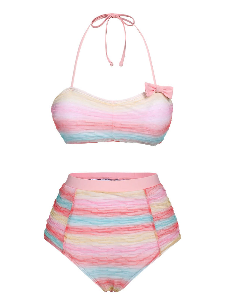 Multicolor 1960er Regenbogen Masche Badeanzug