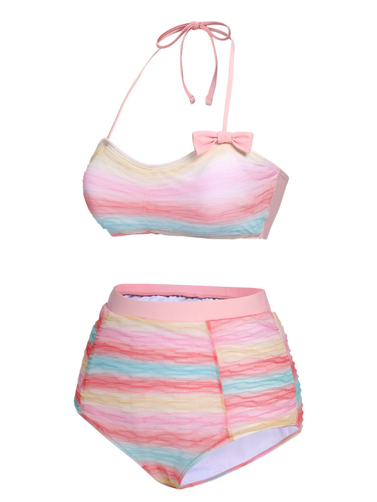 Multicolor 1960er Regenbogen Masche Badeanzug