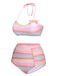 Multicolor 1960er Regenbogen Masche Badeanzug