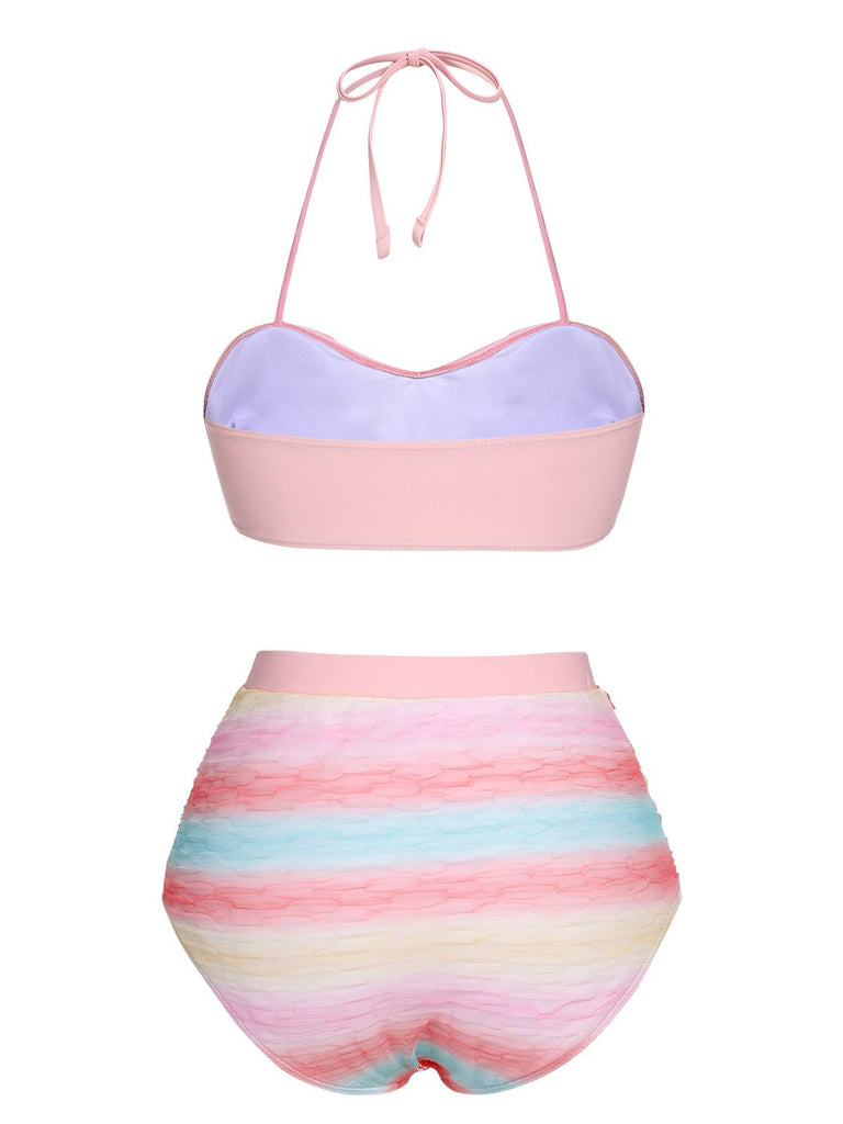 Multicolor 1960er Regenbogen Masche Badeanzug