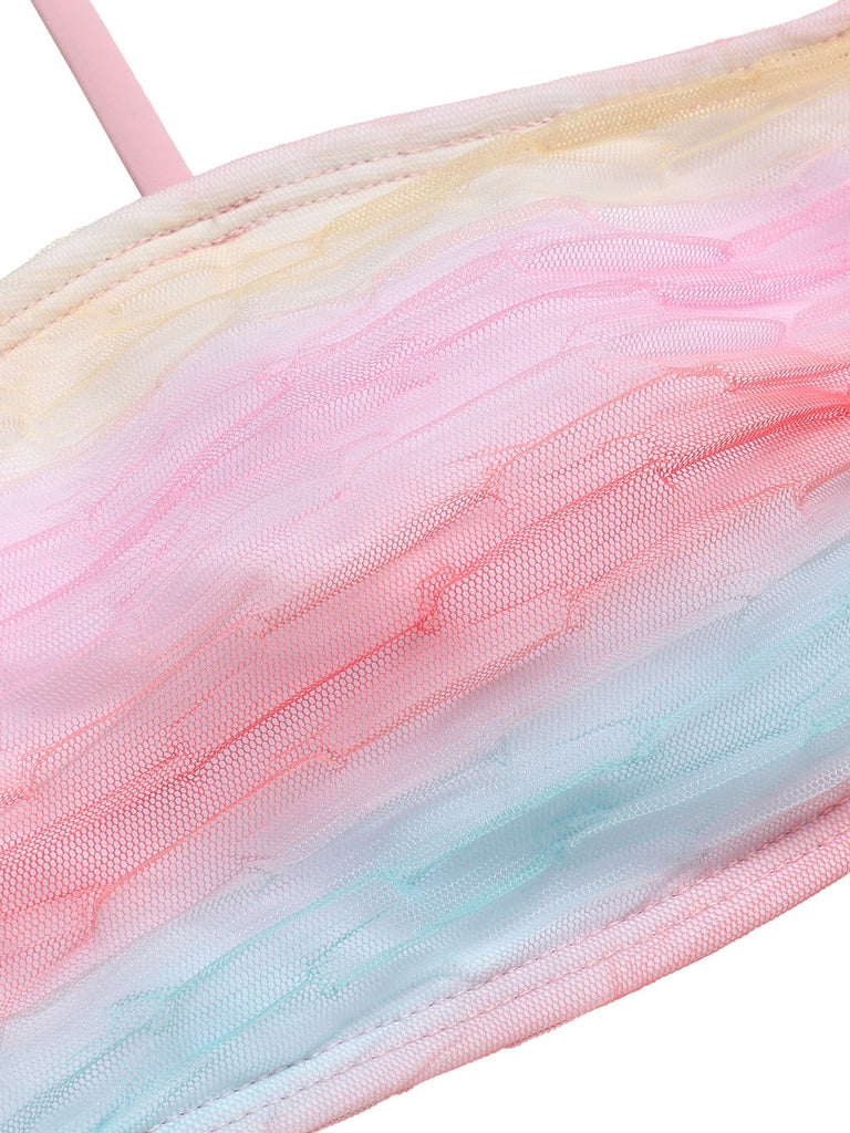 Multicolor 1960er Regenbogen Masche Badeanzug