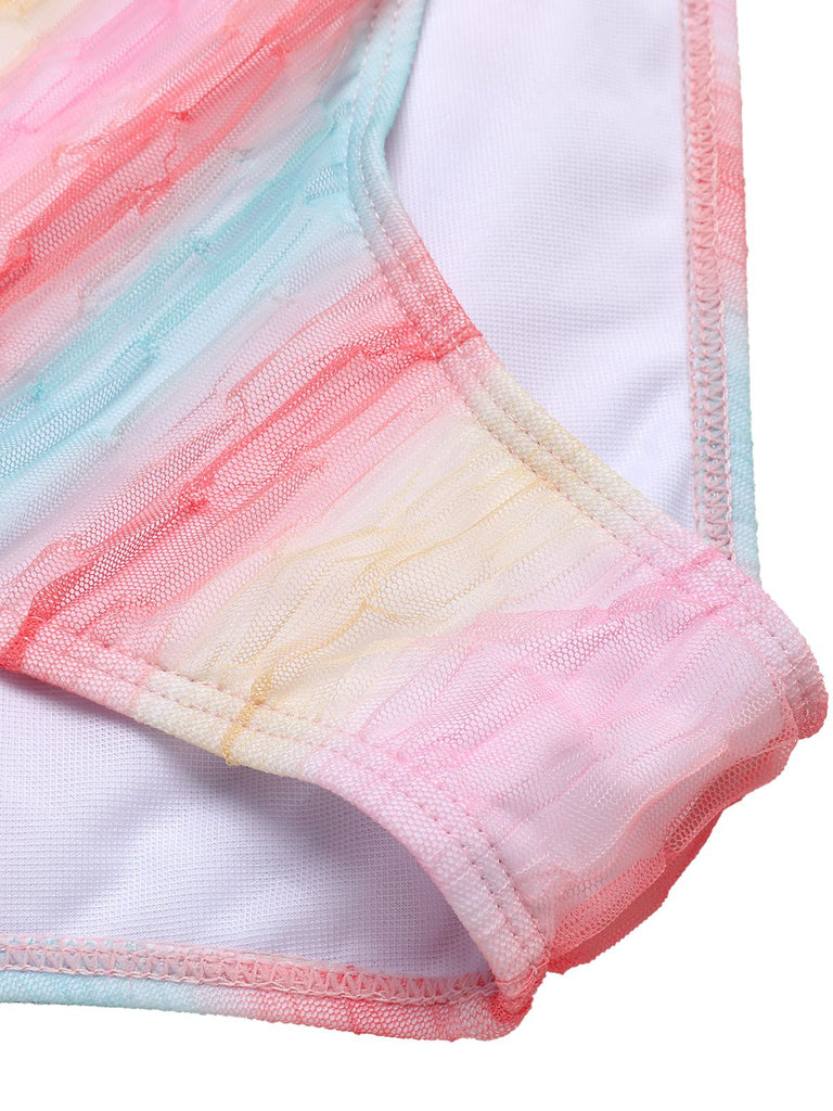 Multicolor 1960er Regenbogen Masche Badeanzug