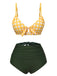 Gelb & Grün 1950er Plaid Bogen Bikini Set