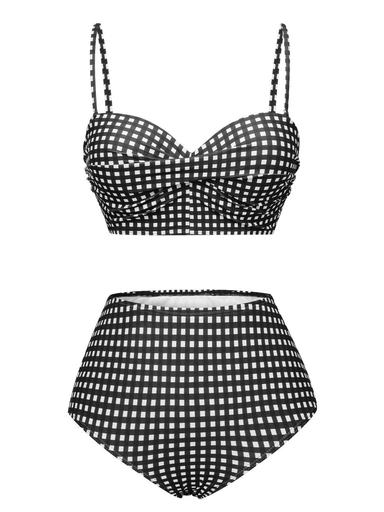 1950er Gingham Plaid Schlinge Badeanzug