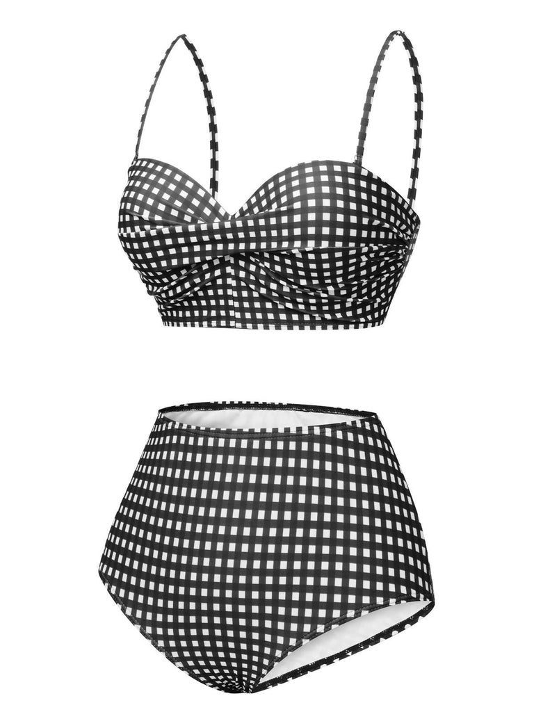 1950er Gingham Plaid Schlinge Badeanzug