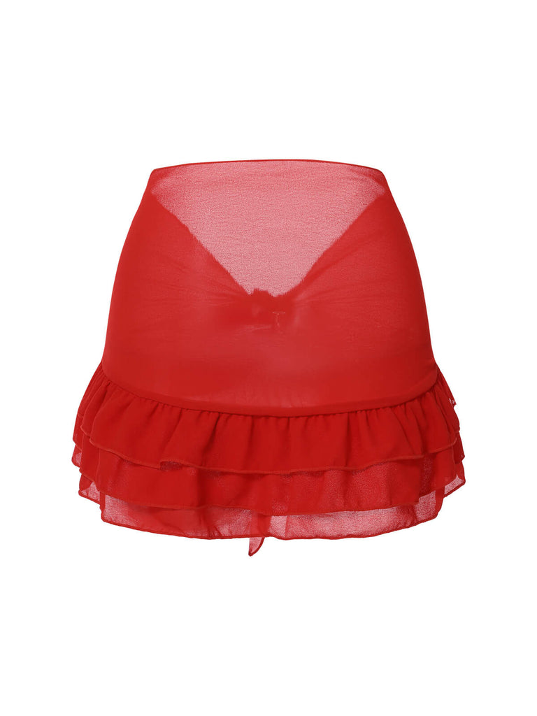 Rot 1960er Solide Chiffon Rock Cover-Up