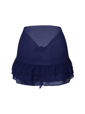 Blau 1960er Solide Chiffon Rock Cover-Up