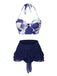 2PCS Blau 1960er Roses Halter Badeanzug & Rock Cover-Up