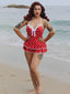 Rot 1940er Halter Polka Dots Schleife Einteiliger Badeanzug