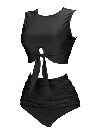 1950er Solide Schnürung Rundhalsausschnitt Badeanzug